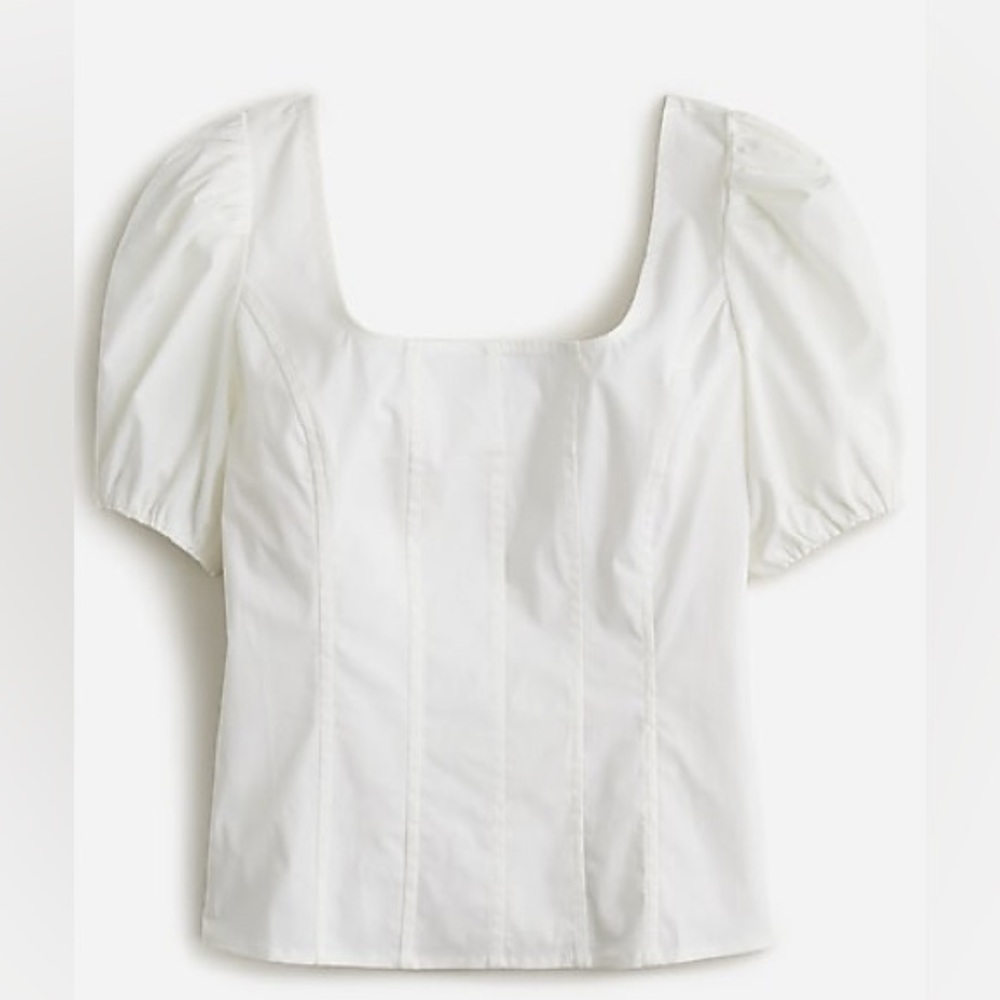 White Puff Sleeve Top J Crew in Cotton Poplin
